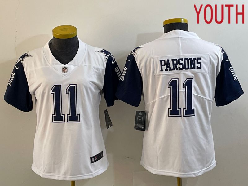 Youth Dallas Cowboys 11 Parsons White 2023 Nike Vapor Limited NFL Jersey style 4